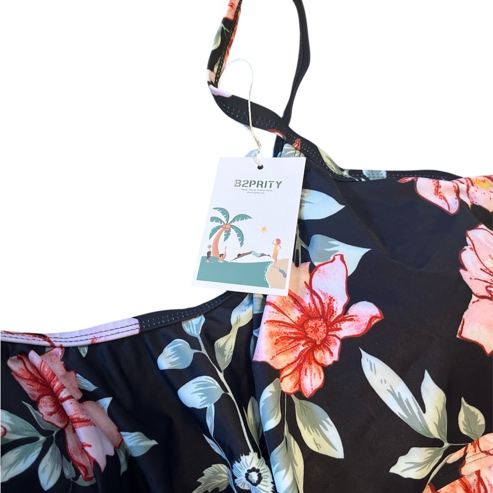 Floral Ruffle Black Swim Dress - Picture 6 of 11